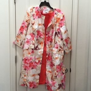 Danillo Womens  2 piece Coat Dress color: Coral and Floral print size 18